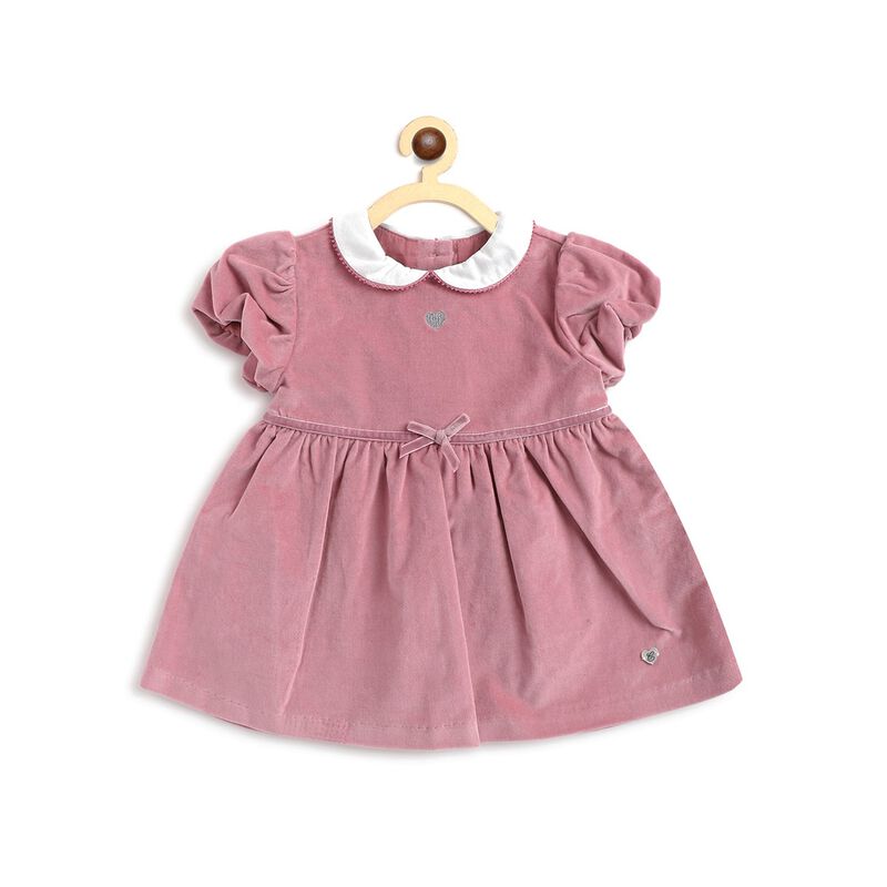 Velour Short Sleeve Dress with Collar image number null